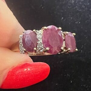 925 STERLING SILVER : GOLD VERMIL RUBY AND DIAMOND RING